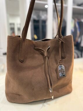 Ralph Lauren Brown Suede Drawstring Shoulder Bag